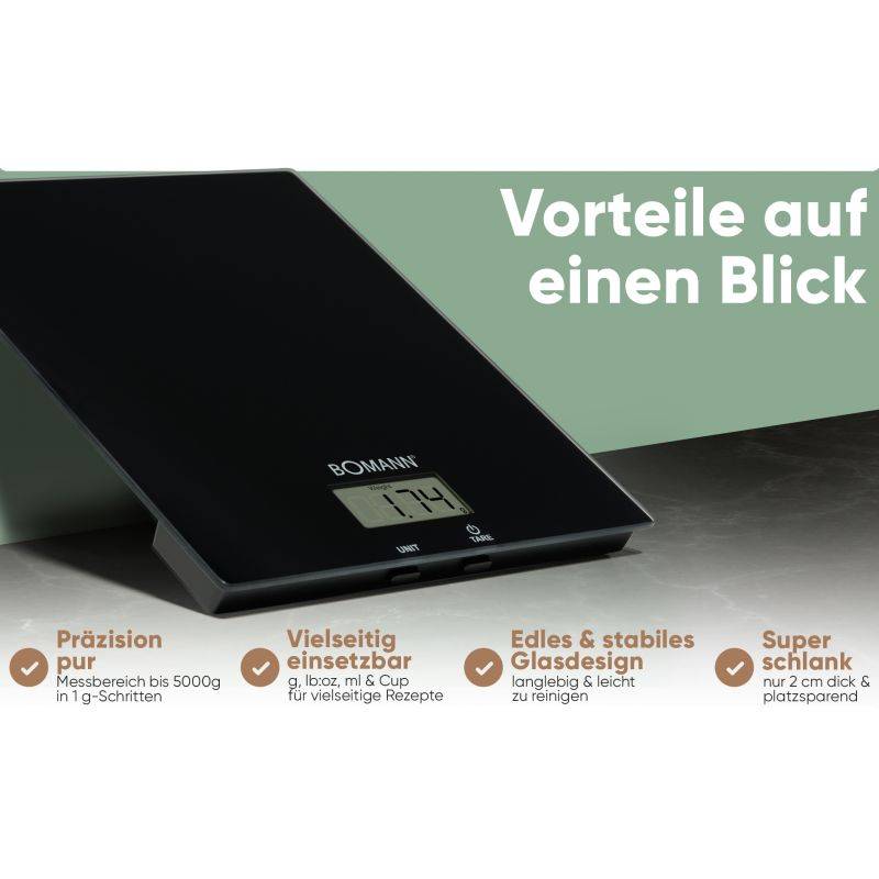 Balance de cuisine en verre Noir Bomann KW6085CB-Noir-4