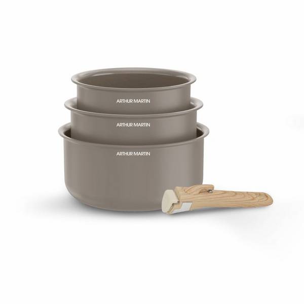 Set de 3 casseroles 16-18-20 cm poignée amovible Taupe Arthur Martin AM1122