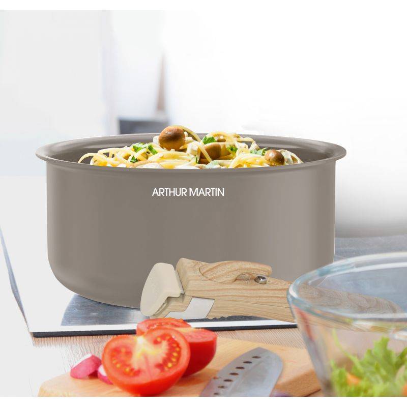 Set de 3 casseroles 16-18-20 cm poignée amovible Taupe Arthur Martin AM1122-2