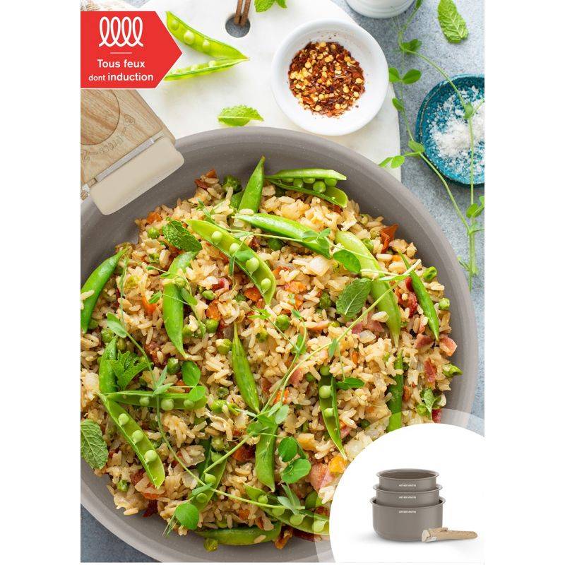 Set de 3 casseroles 16-18-20 cm poignée amovible Taupe Arthur Martin AM1122-3