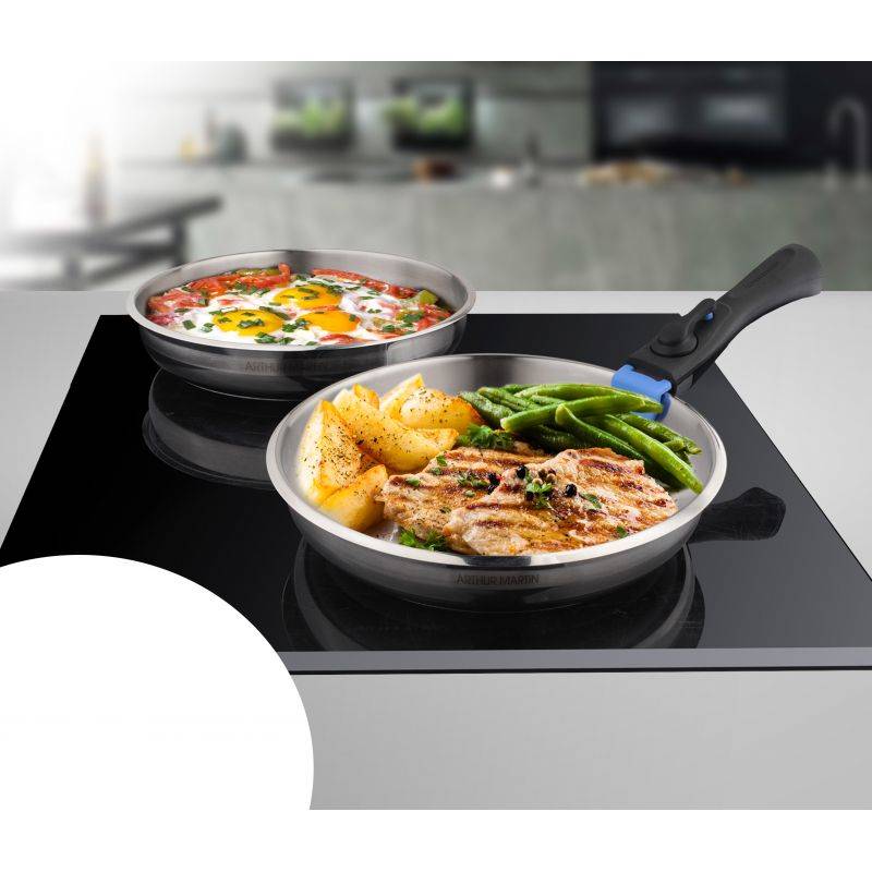 Batterie de cuisine inox 11 pieces avec 2 manches amovibles et 3 couvercles en silicone Arthur Martin AM2700-3