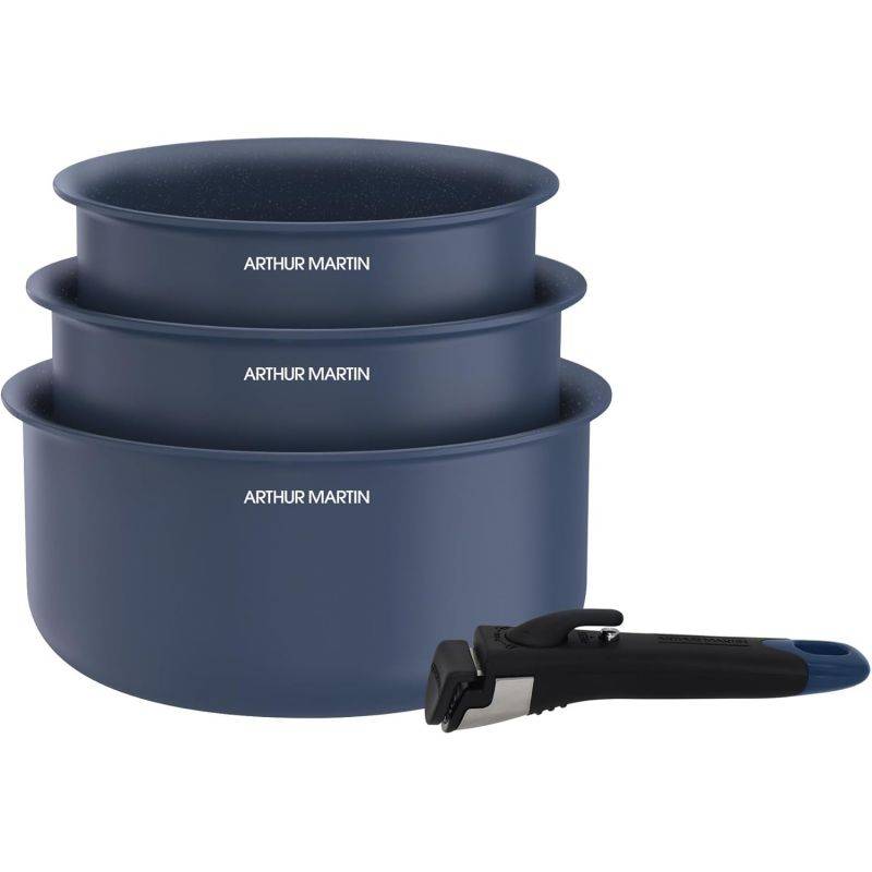 Set de 3 casseroles 16-18-20 cm poignée amovible Bleu Arthur Martin AM0320-0
