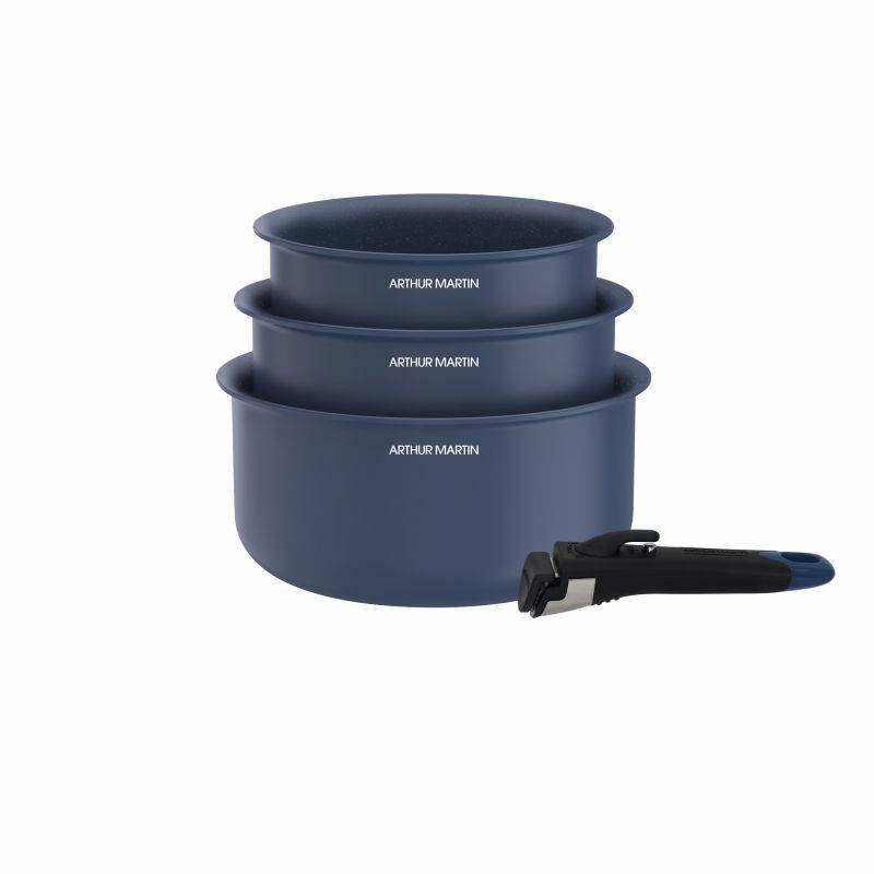 Set de 3 casseroles 16-18-20 cm poignée amovible Bleu Arthur Martin AM0320-1