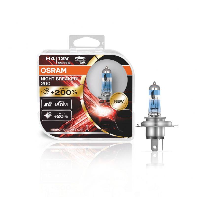 Kit 2 Ampoules Halogène auto Osram NIGHT BREAKER® 200 H4 64193NB200-HCB-0