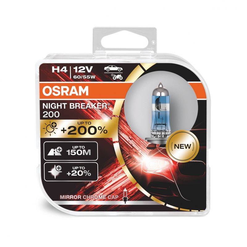 Kit 2 Ampoules Halogène auto Osram NIGHT BREAKER® 200 H4 64193NB200-HCB-4