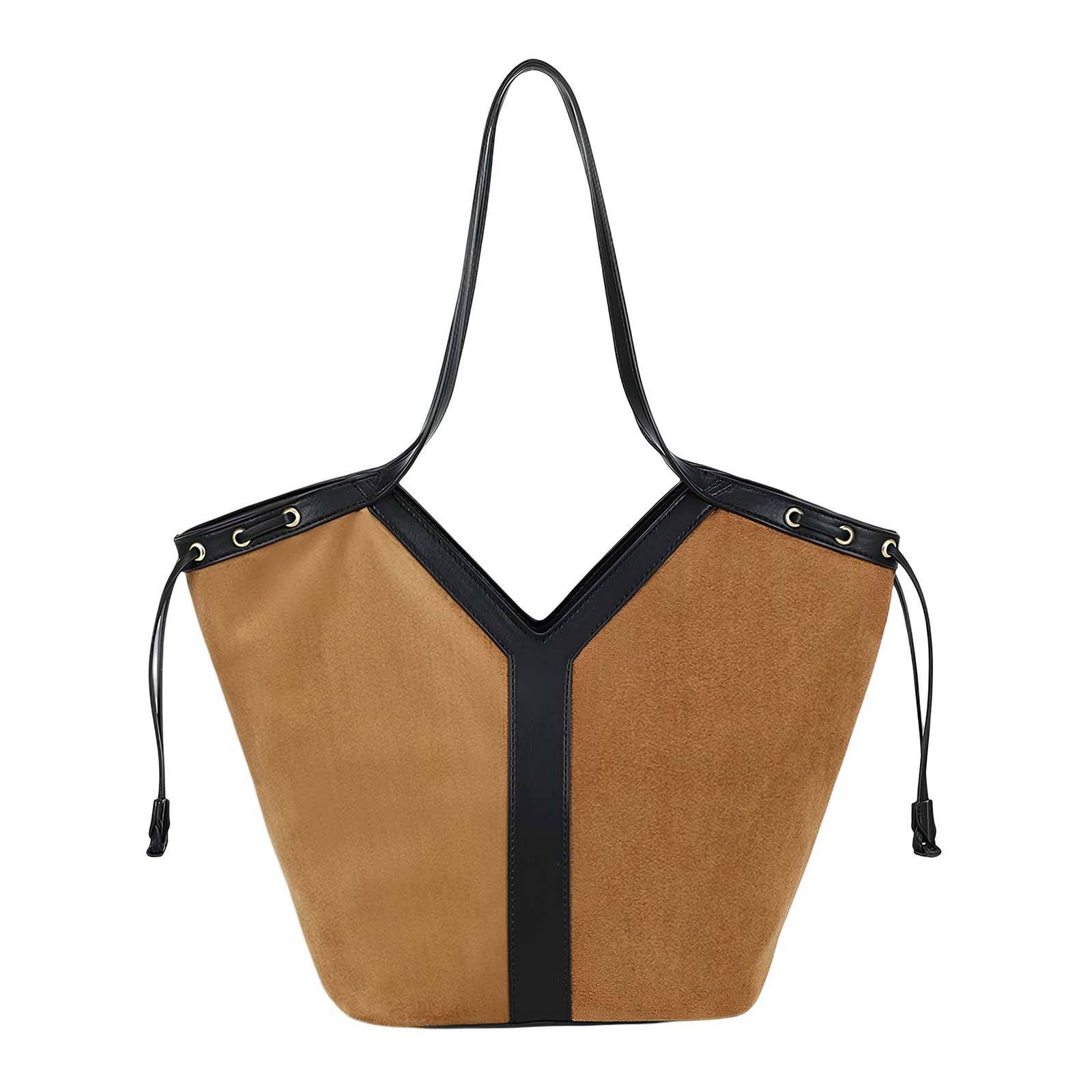 Sac Fourre-tout pour Femme Moderne Aspect Suédine avec Cordon de Serrage Latéral-1