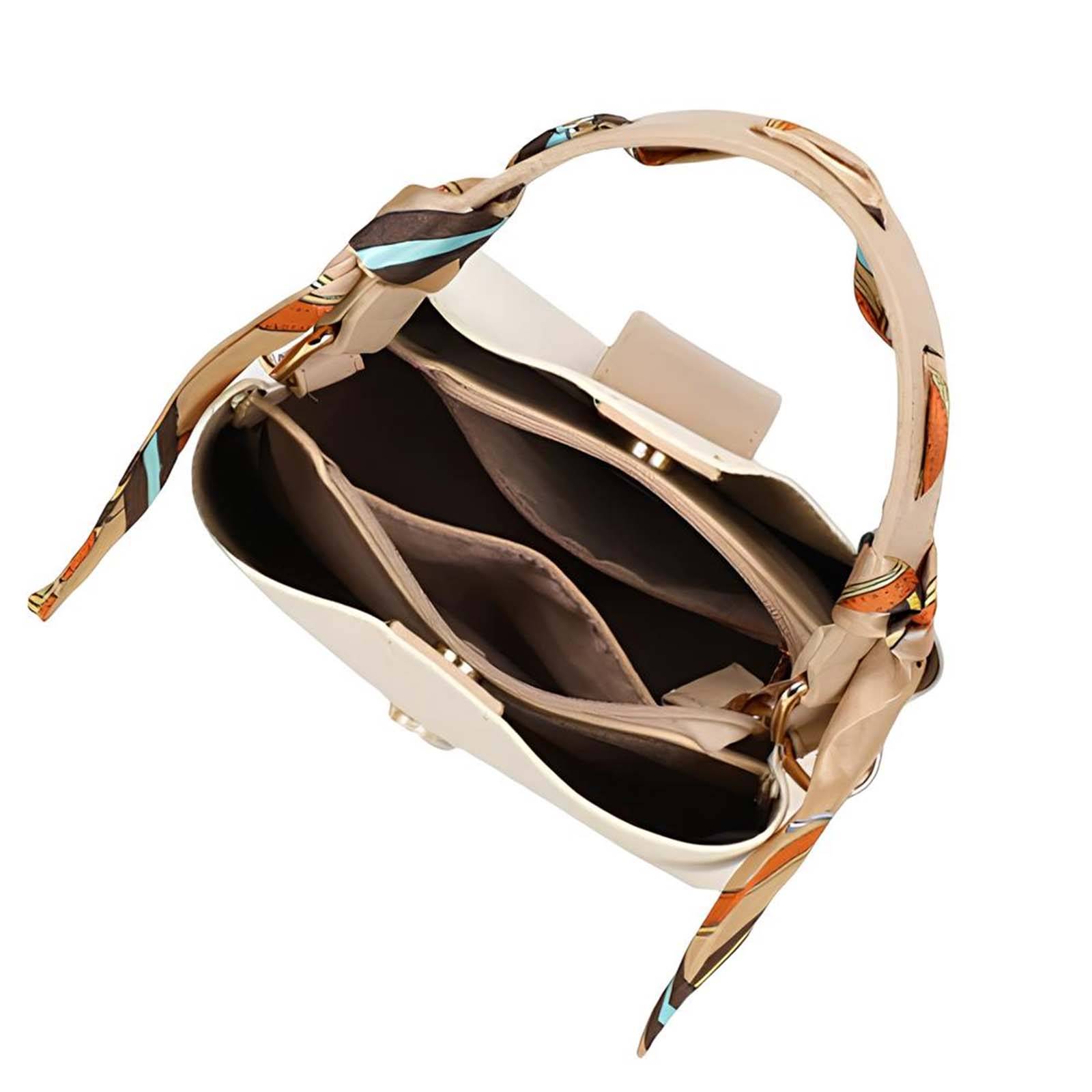 Sac à Main pour Femme Motif Chevron avec Anse Décorée d’un Foulard-3