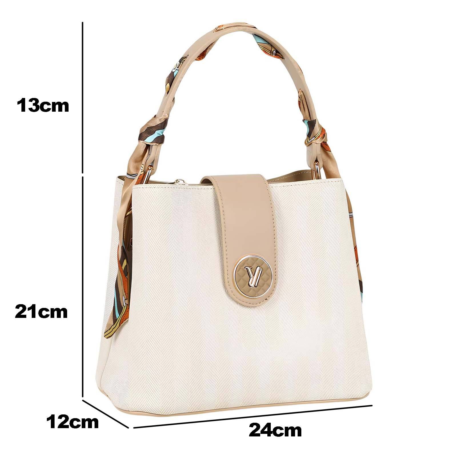 Sac à Main pour Femme Motif Chevron avec Anse Décorée d’un Foulard-4