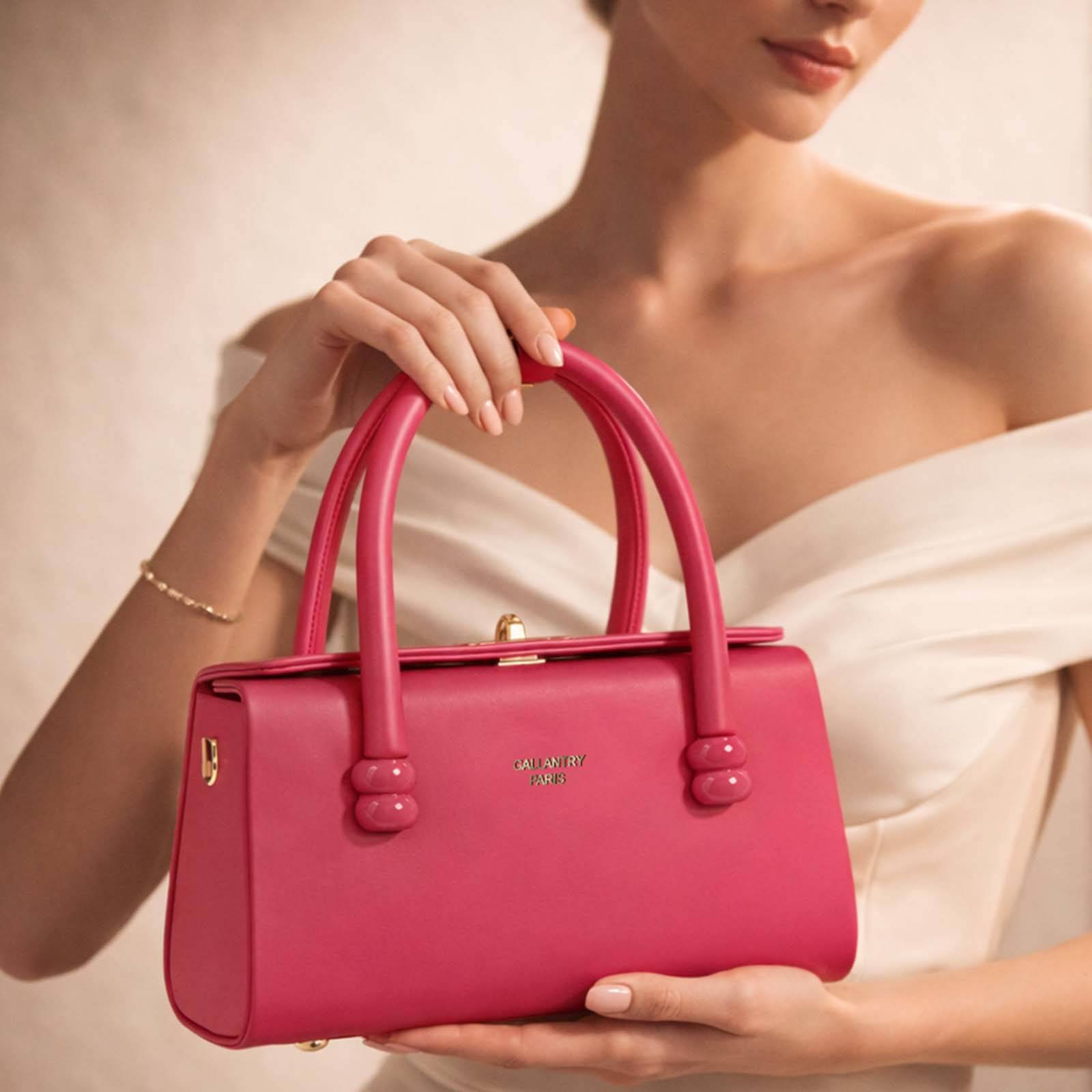 Petit Sac à Main pour Femme Fermeture Loquet Métallique avec Anses Doubles-2