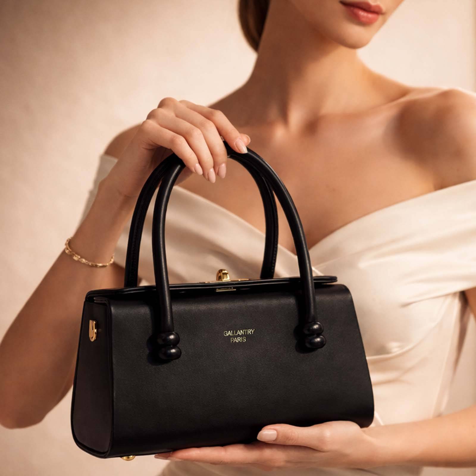 Petit Sac à Main pour Femme Fermeture Loquet Métallique avec Anses Doubles-2
