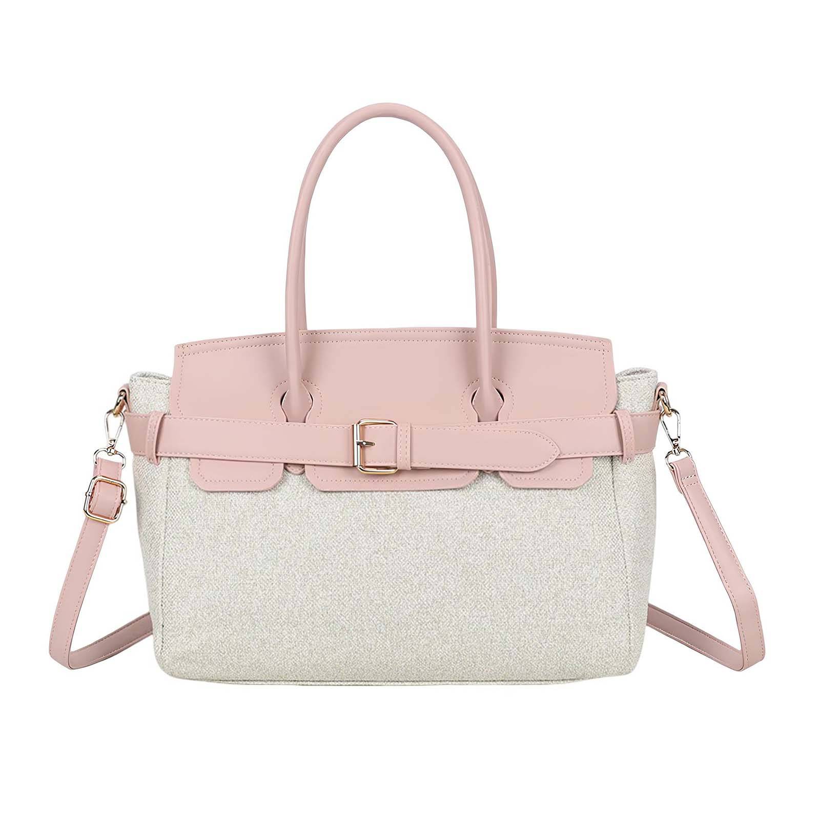 Mini Sac à Main pour Femme en Toile Écru avec Ceinture à Boucle Métallique-1