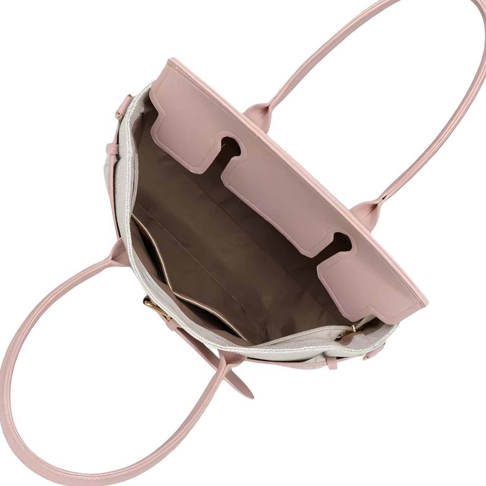 Mini Sac à Main pour Femme en Toile Écru avec Ceinture à Boucle Métallique-3