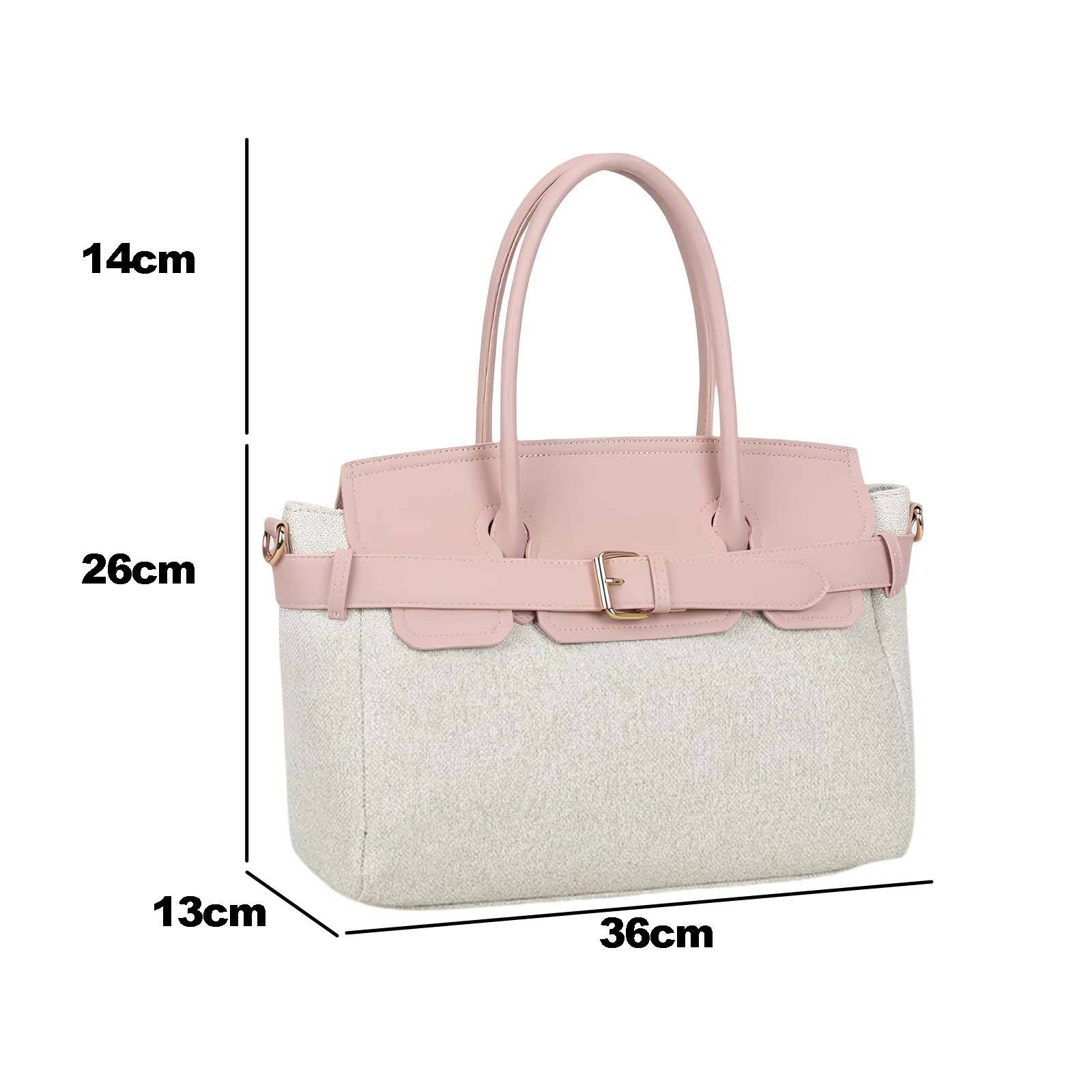 Mini Sac à Main pour Femme en Toile Écru avec Ceinture à Boucle Métallique-4