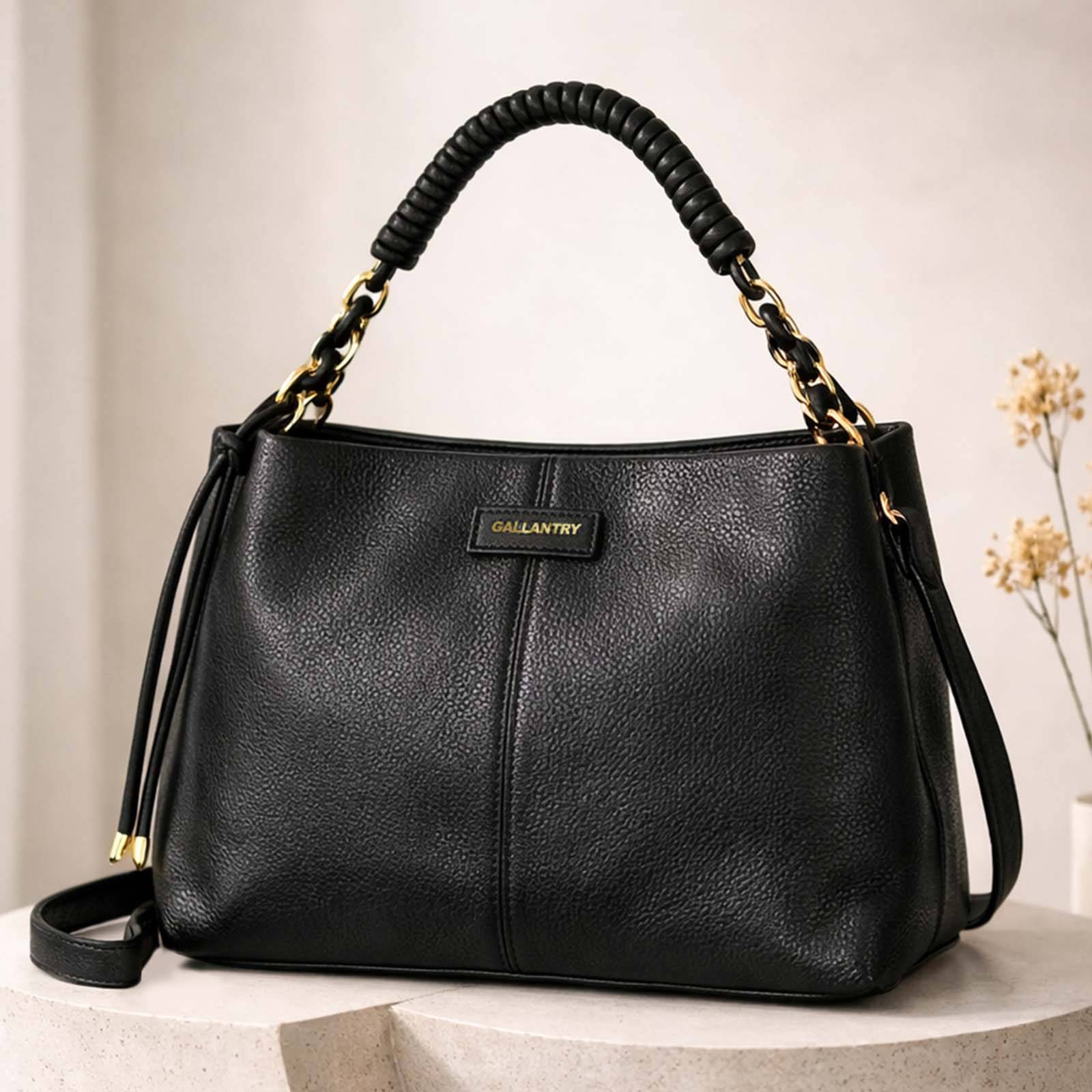 Sac à Main pour Femme avec Anse Spiralée et Maillons Métalliques Dorés-0