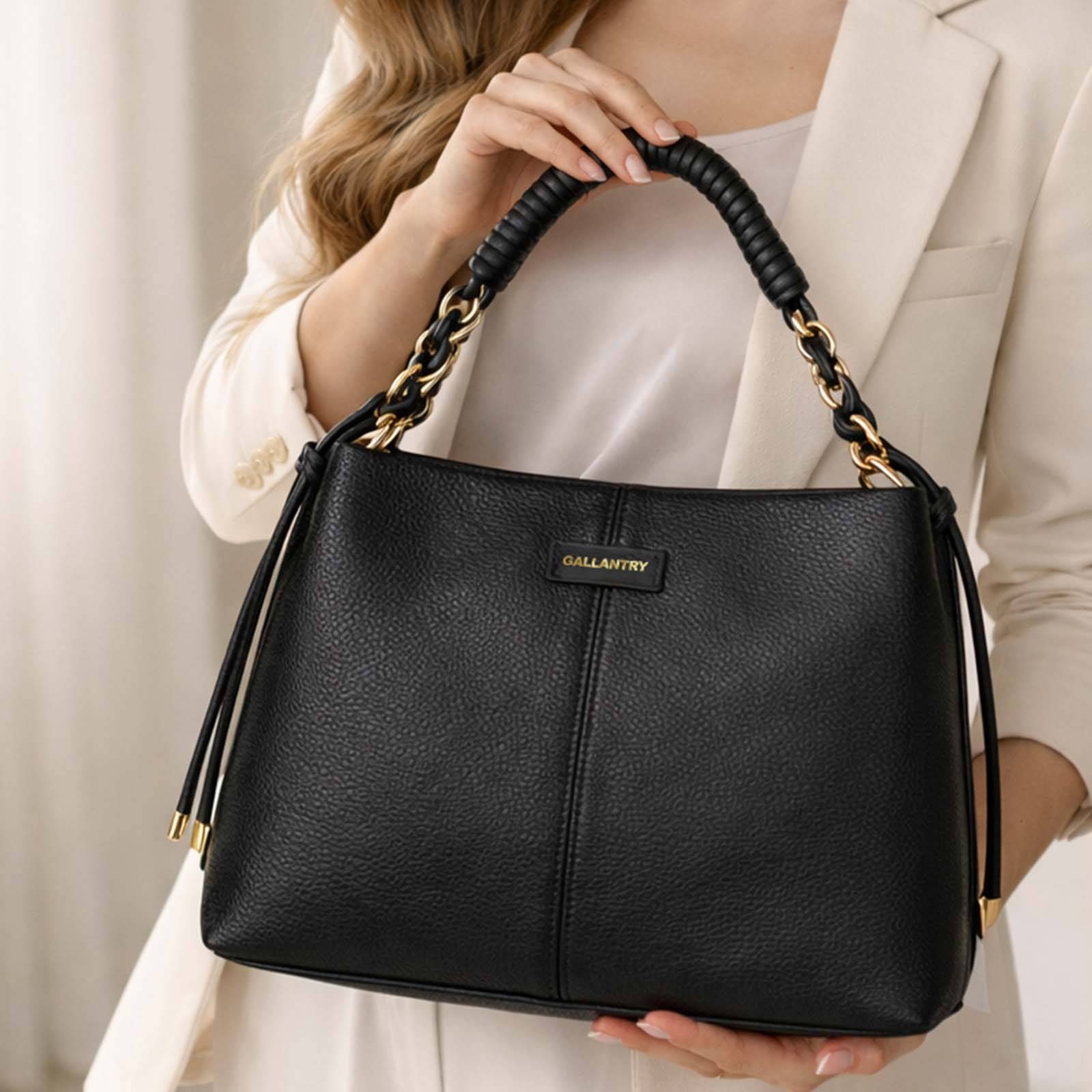 Sac à Main pour Femme avec Anse Spiralée et Maillons Métalliques Dorés-2