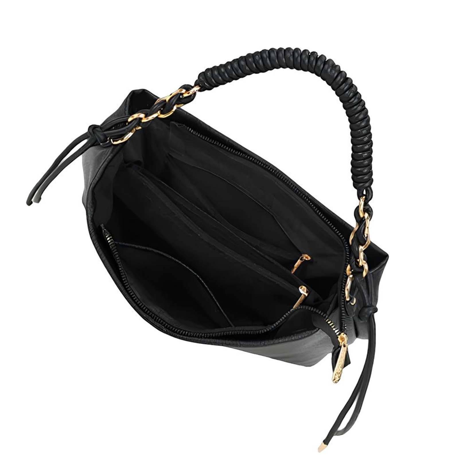 Sac à Main pour Femme avec Anse Spiralée et Maillons Métalliques Dorés-3