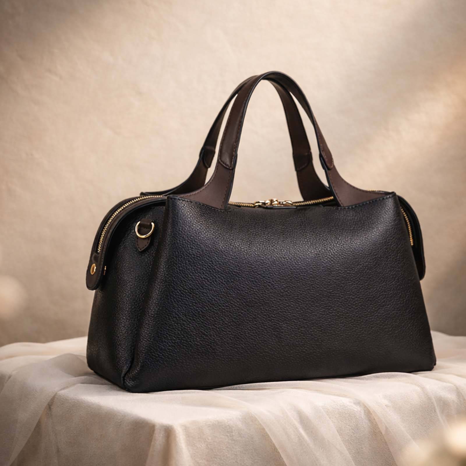 Sac à Main pour Femme Bi-ton avec Fermeture Zippée et Anses Contrastées-0