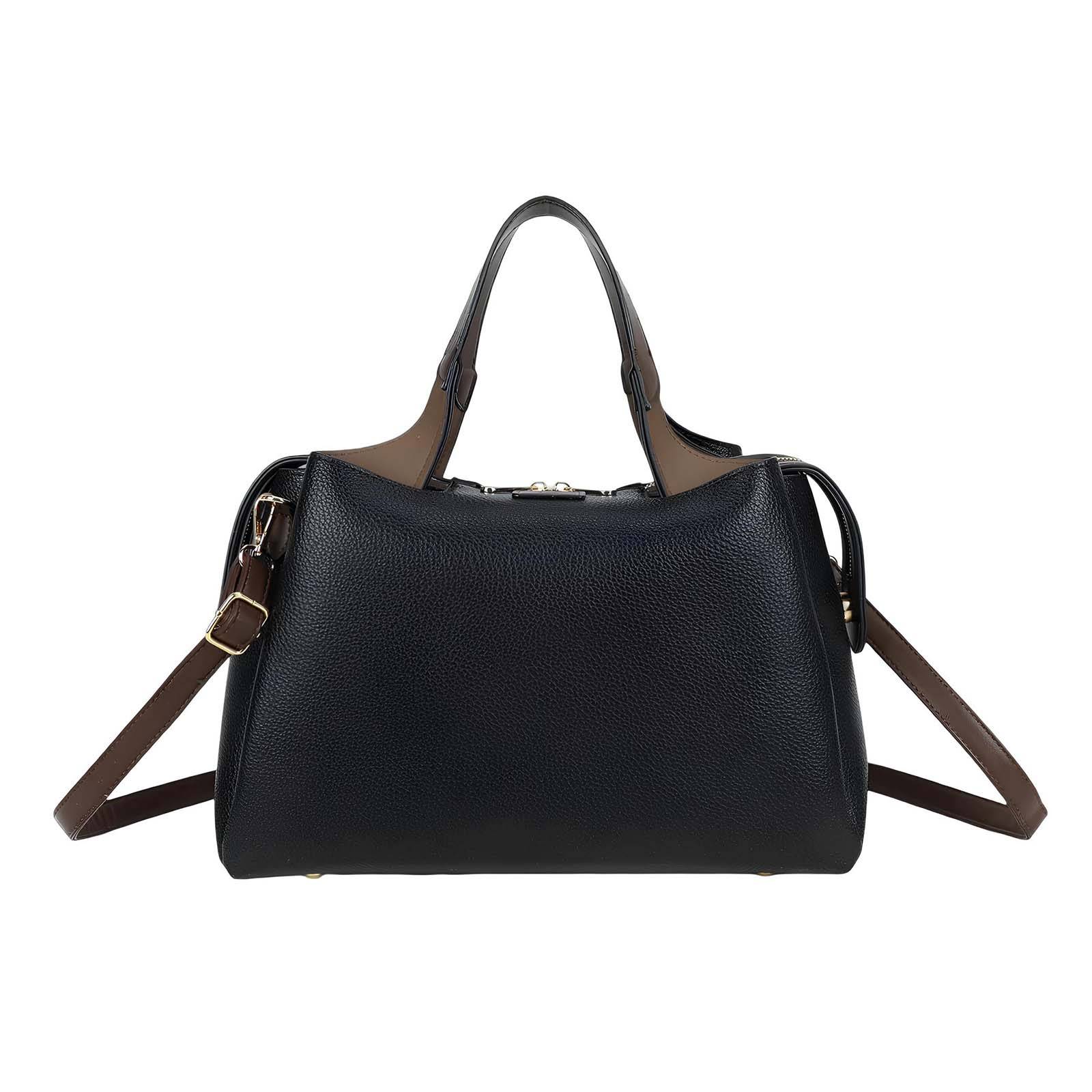 Sac à Main pour Femme Bi-ton avec Fermeture Zippée et Anses Contrastées-1
