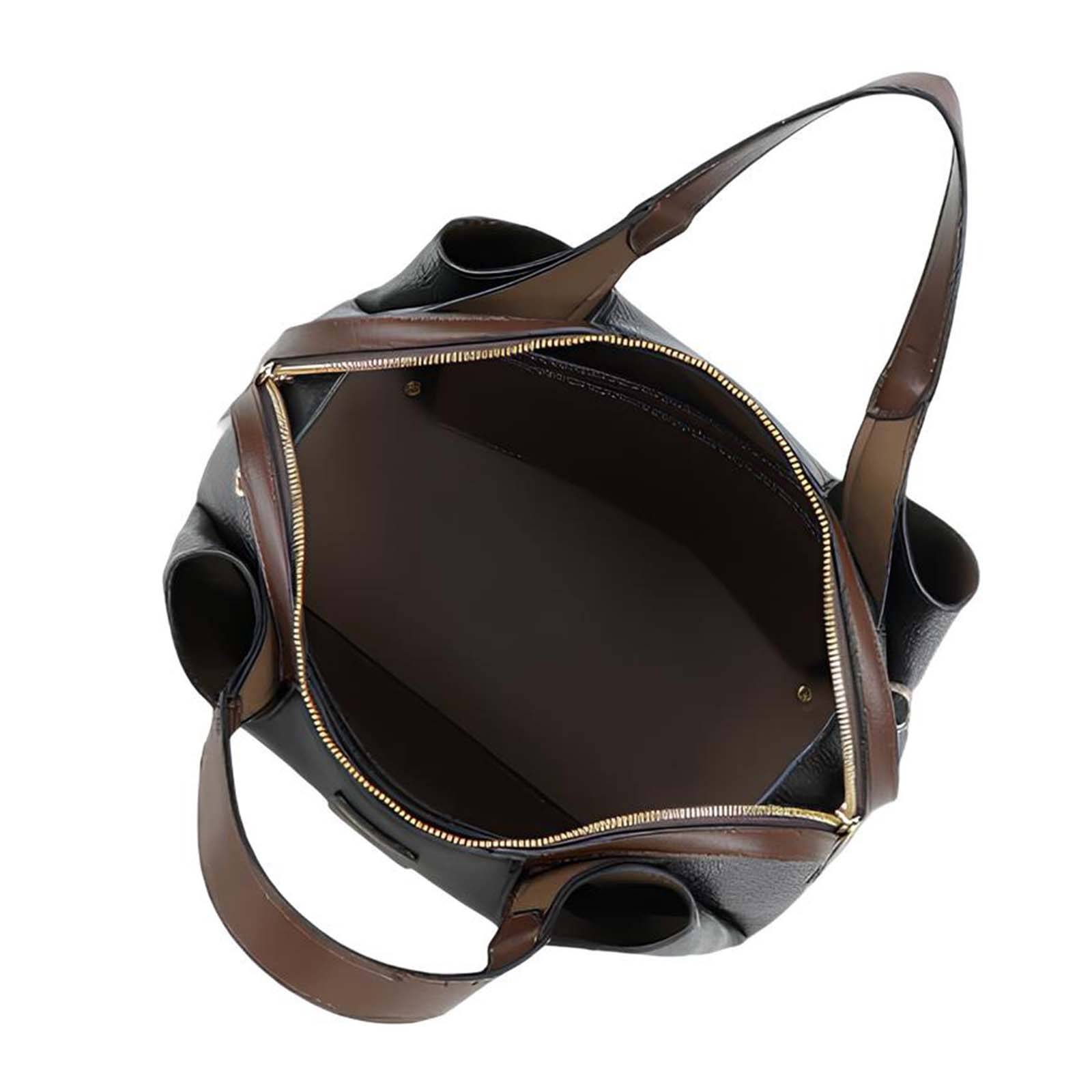 Sac à Main pour Femme Bi-ton avec Fermeture Zippée et Anses Contrastées-3