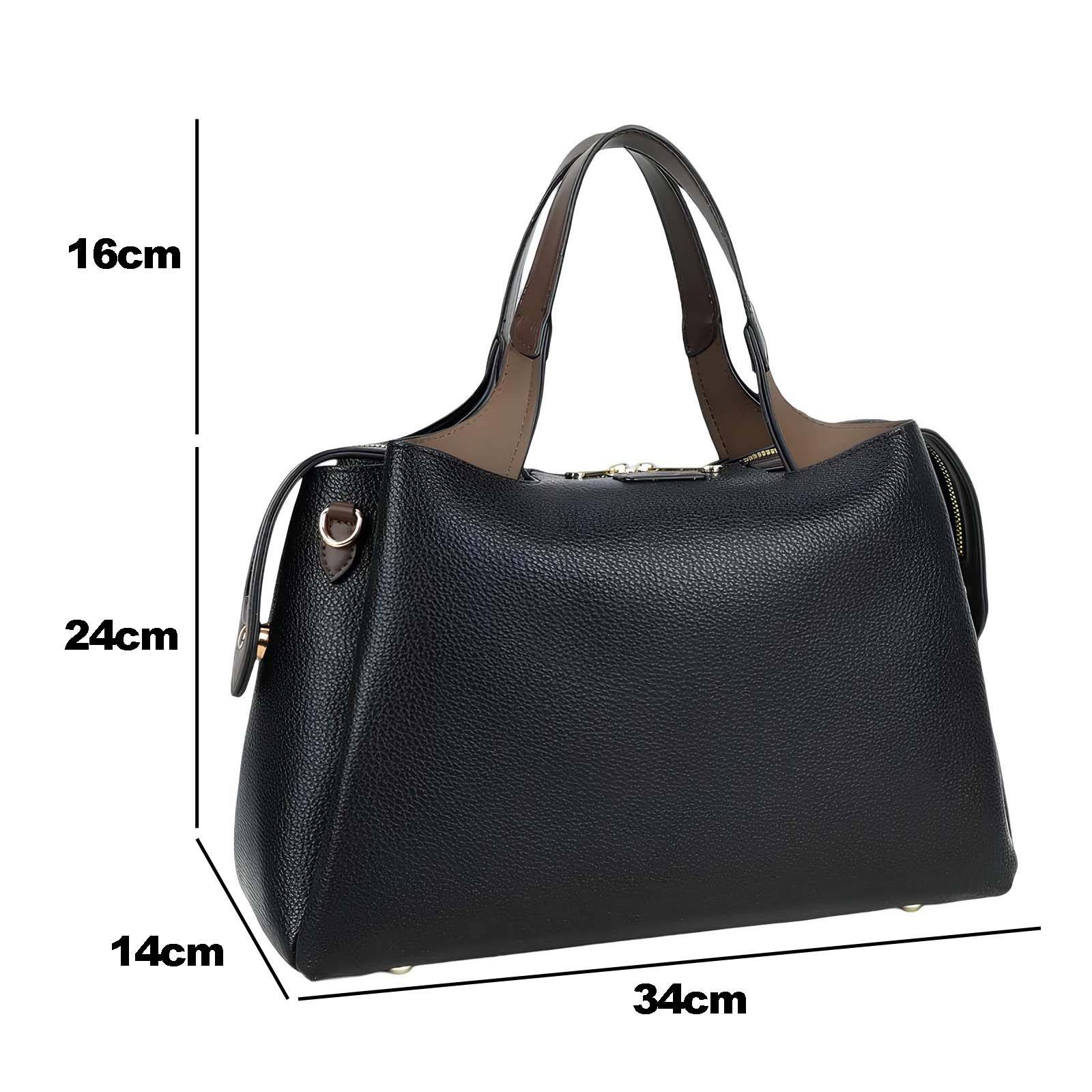 Sac à Main pour Femme Bi-ton avec Fermeture Zippée et Anses Contrastées-4