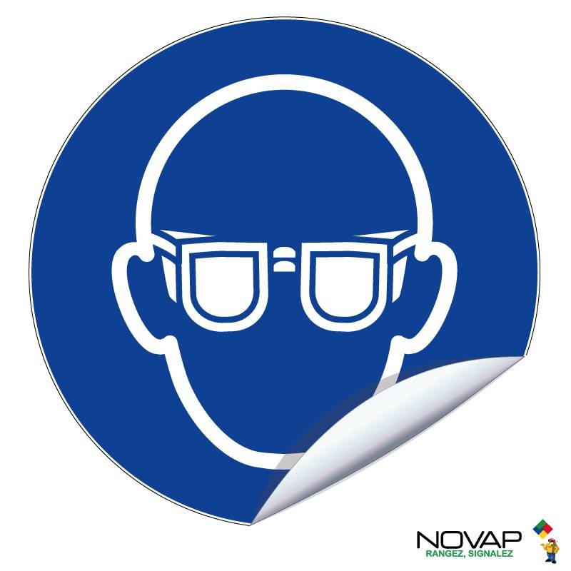 Panneau d'obligation ''Lunettes de protection obligatoire'' vinyle adhésif D80mm - NOVAP - 4031286-0