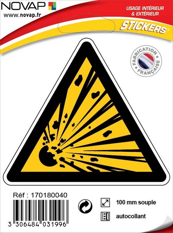 Panneau ''Danger matières explosives'' adhésif triangle 100mm - NOVAP - 4031996