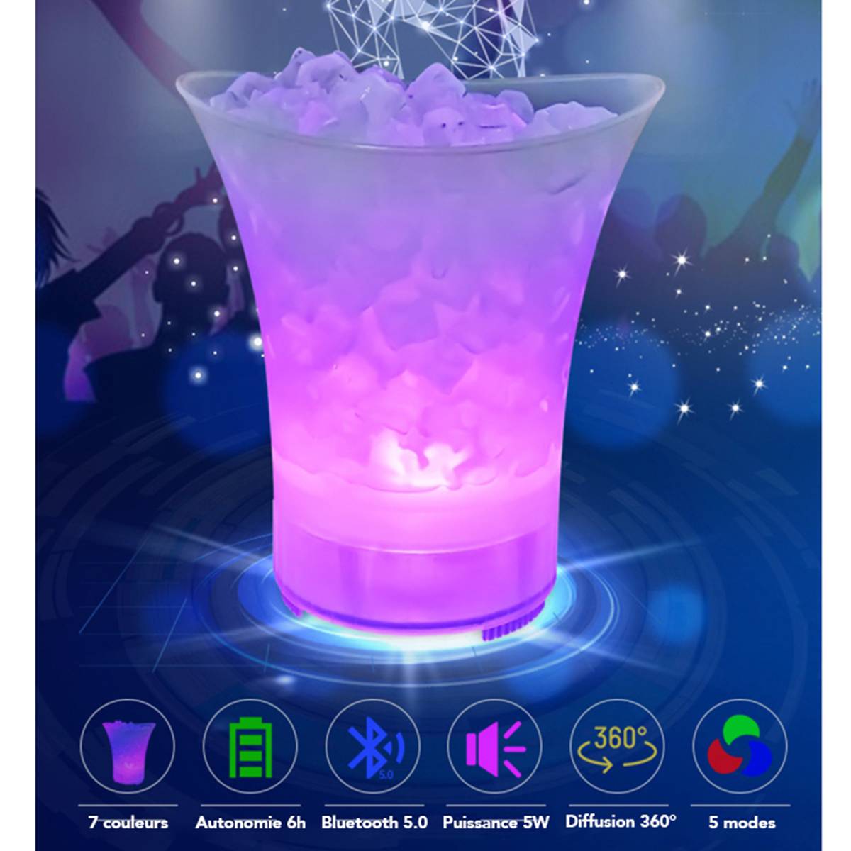 Seau à Glace 5L Bluetooth avec Haut-parleur 5W et LED 7 Couleurs-2