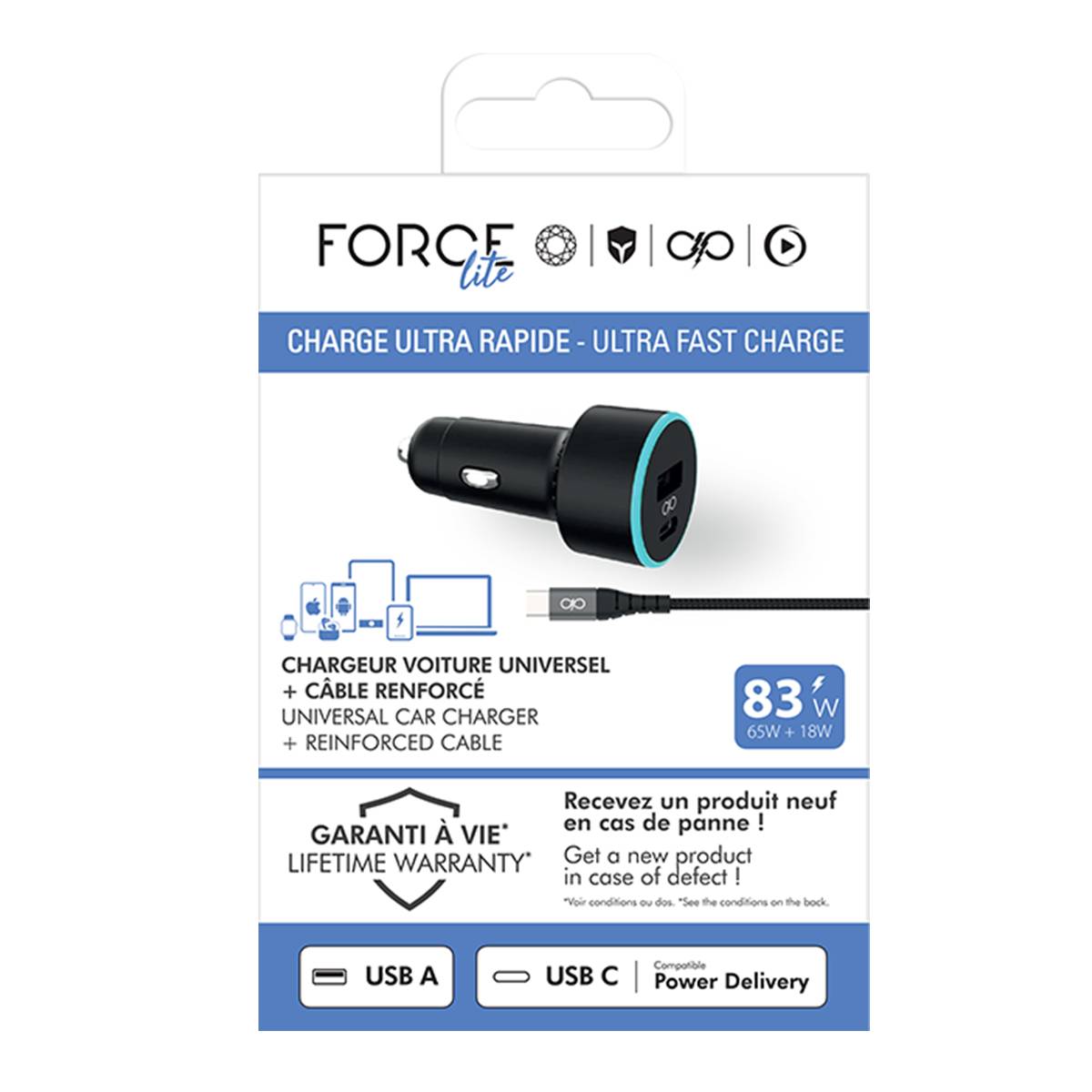 Chargeur Voiture USB-A / USB-C 65W avec Câble USB-C Charge Rapide-4