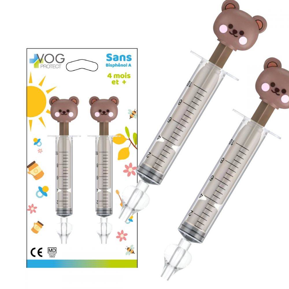 Pack de 2 Seringues Nasales 10ml Sans BPA Motif Ours pour Bébé dès 4 mois-3