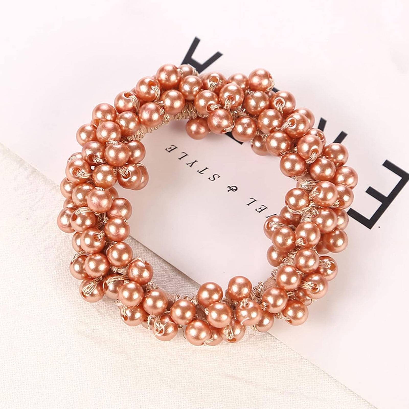 Élastique pour Cheveux avec Perles Nacrées Raffinées Rose Antique-1