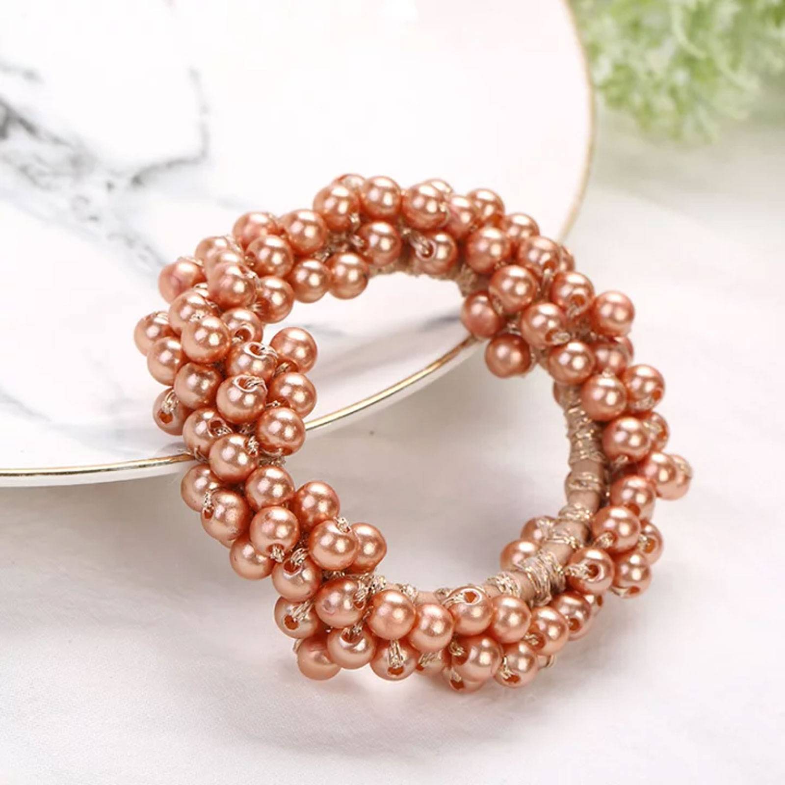 Élastique pour Cheveux avec Perles Nacrées Raffinées Rose Antique-2