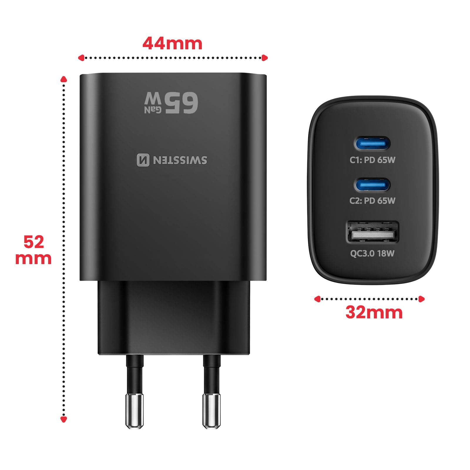 Chargeur 2 USB-C 65W Power Delivery et USB-A Quick Charge 3.0 18W-2