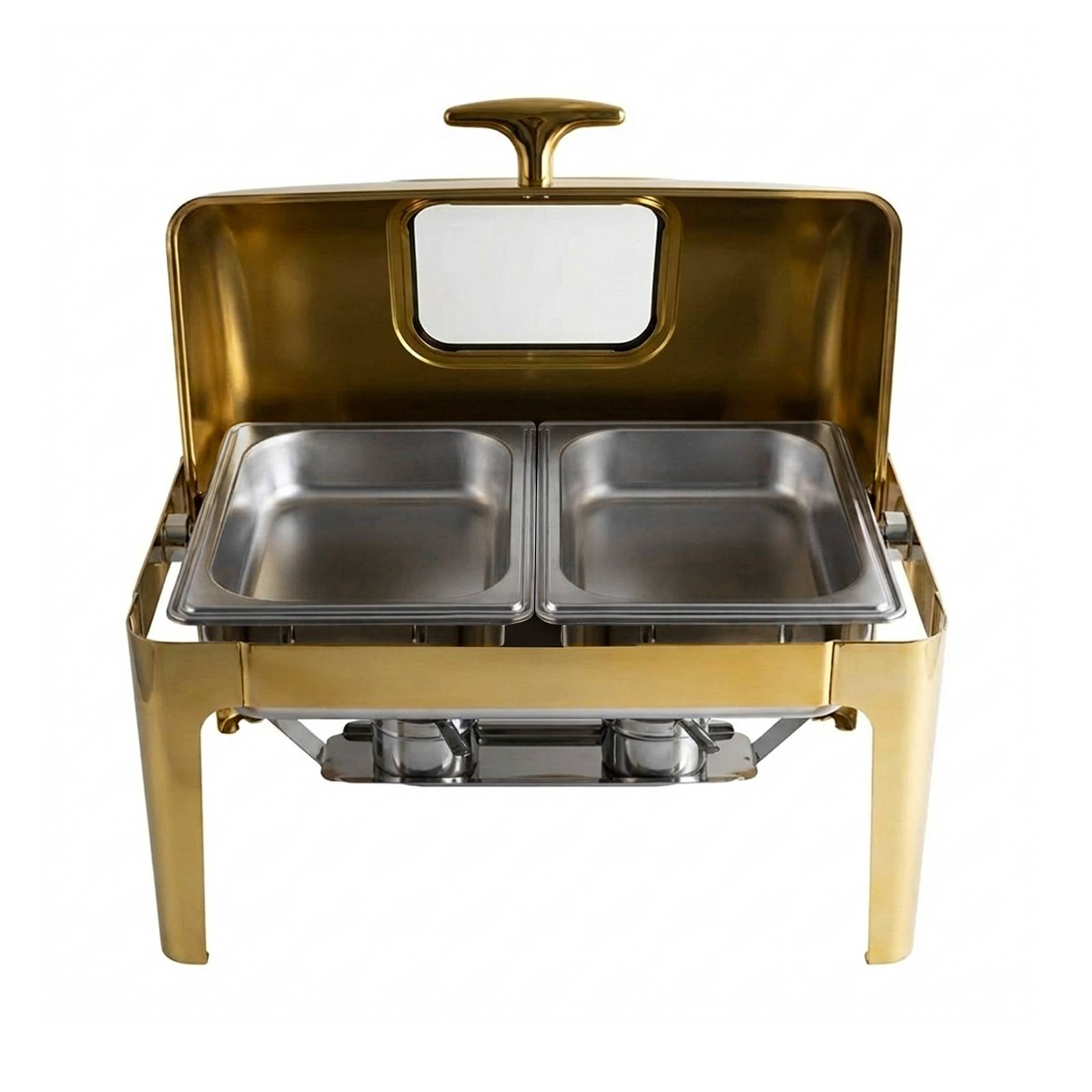 Chauffe-plats Double Compartiment 9L en Inox avec Couvercle Rabattable Vitré-0