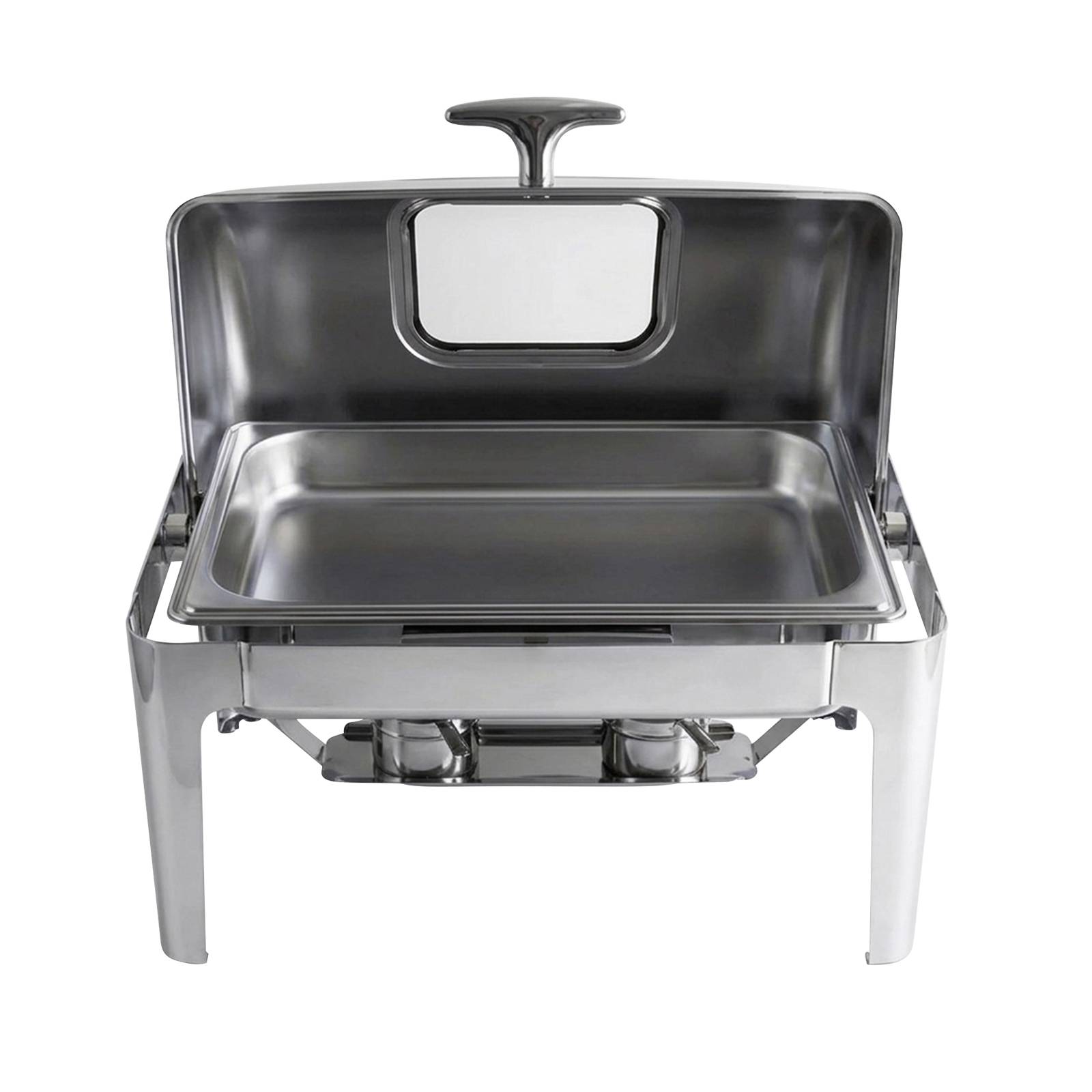 Chauffe-plats Simple Compartiment 9L en Inox avec Couvercle Rabattable Vitré-0