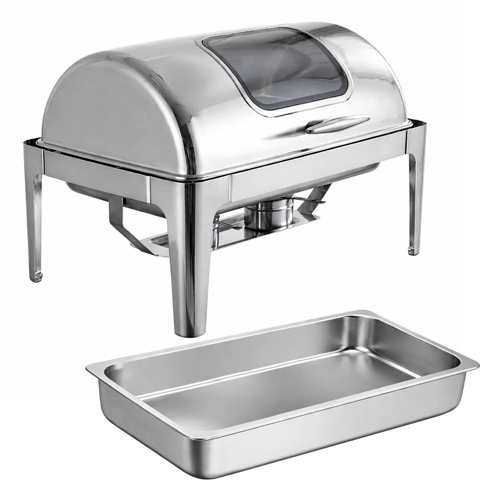 Chauffe-plats Simple Compartiment 9L en Inox avec Couvercle Rabattable Vitré-1