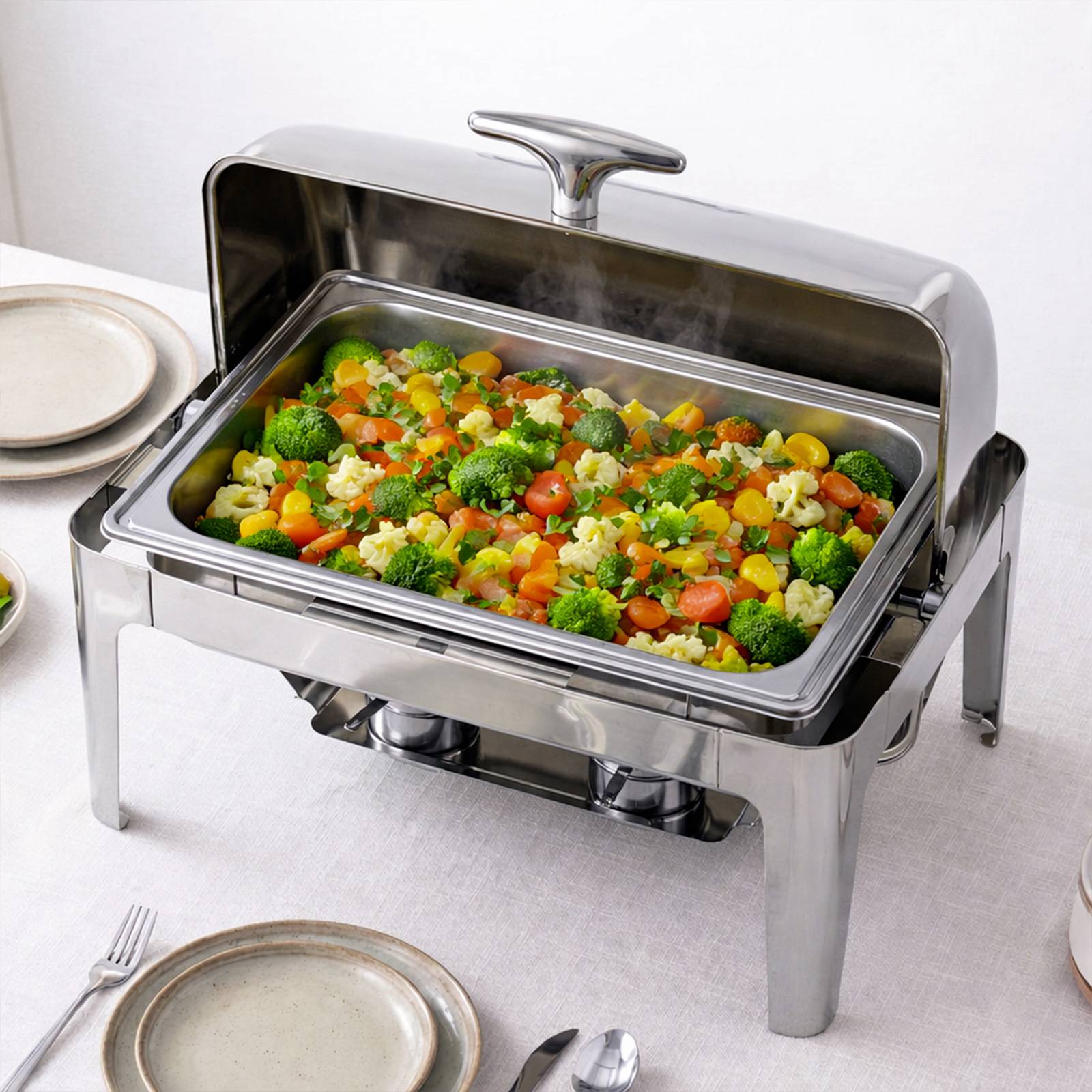 Chauffe-plats Simple Compartiment 9L en Inox avec Couvercle Rabattable Vitré-3