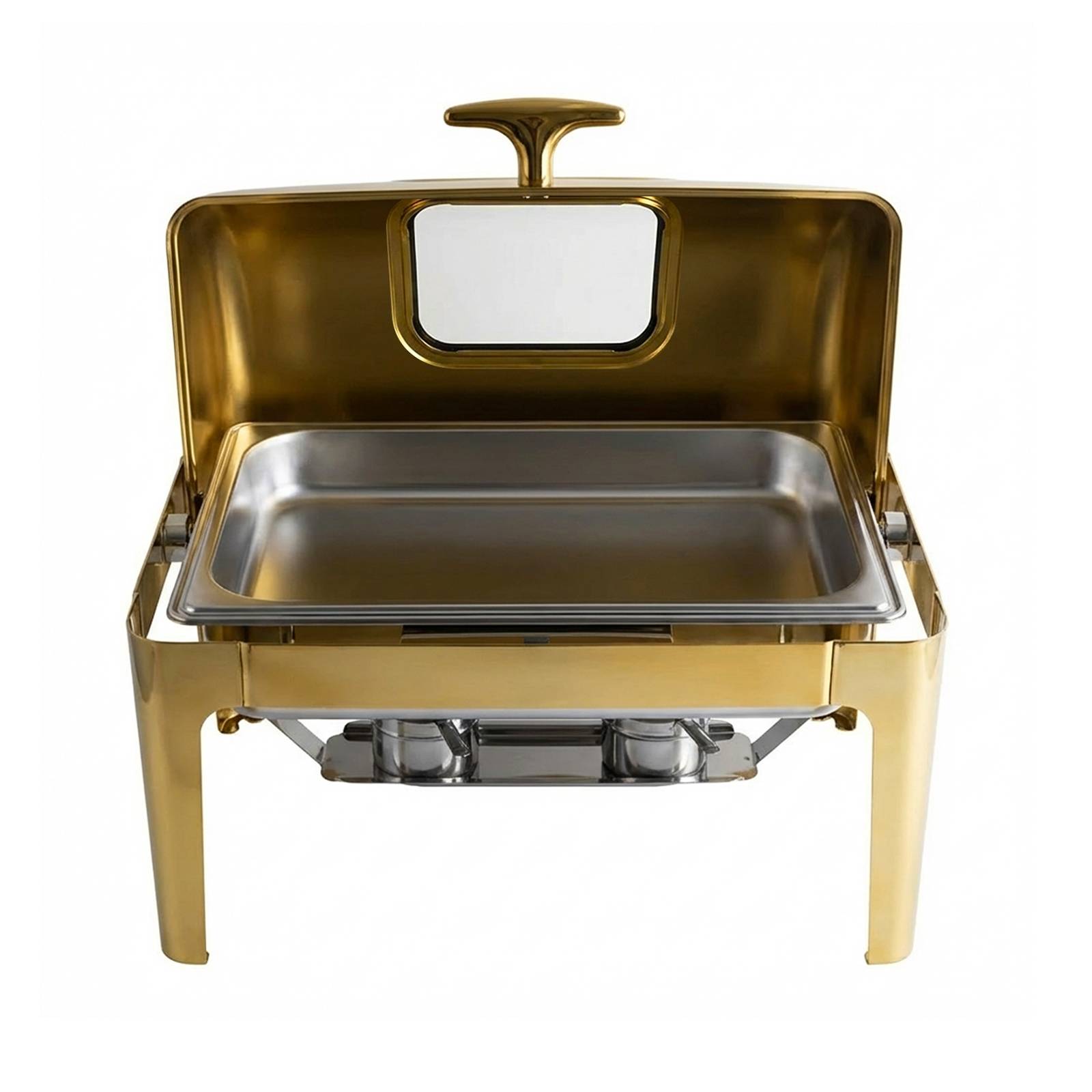 Chauffe-plats Simple Compartiment 9L en Inox avec Couvercle Rabattable Vitré-0