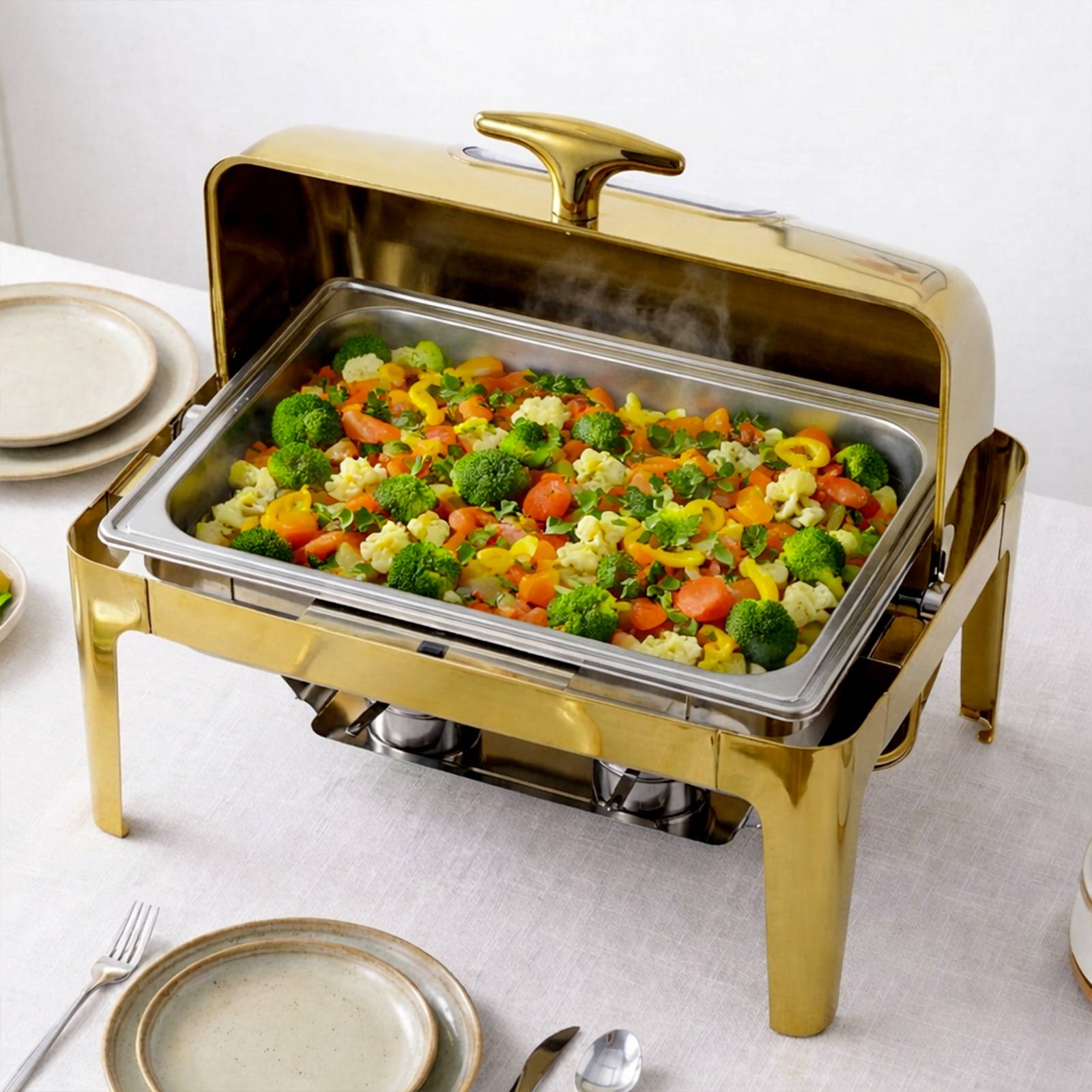 Chauffe-plats Simple Compartiment 9L en Inox avec Couvercle Rabattable Vitré-4