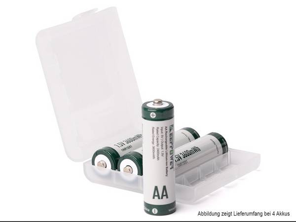4 piles Keeppower P1450I AA 1,5 V Li-Ion – Capacité de 3 600 mAh avec tension constante et protection contre les...