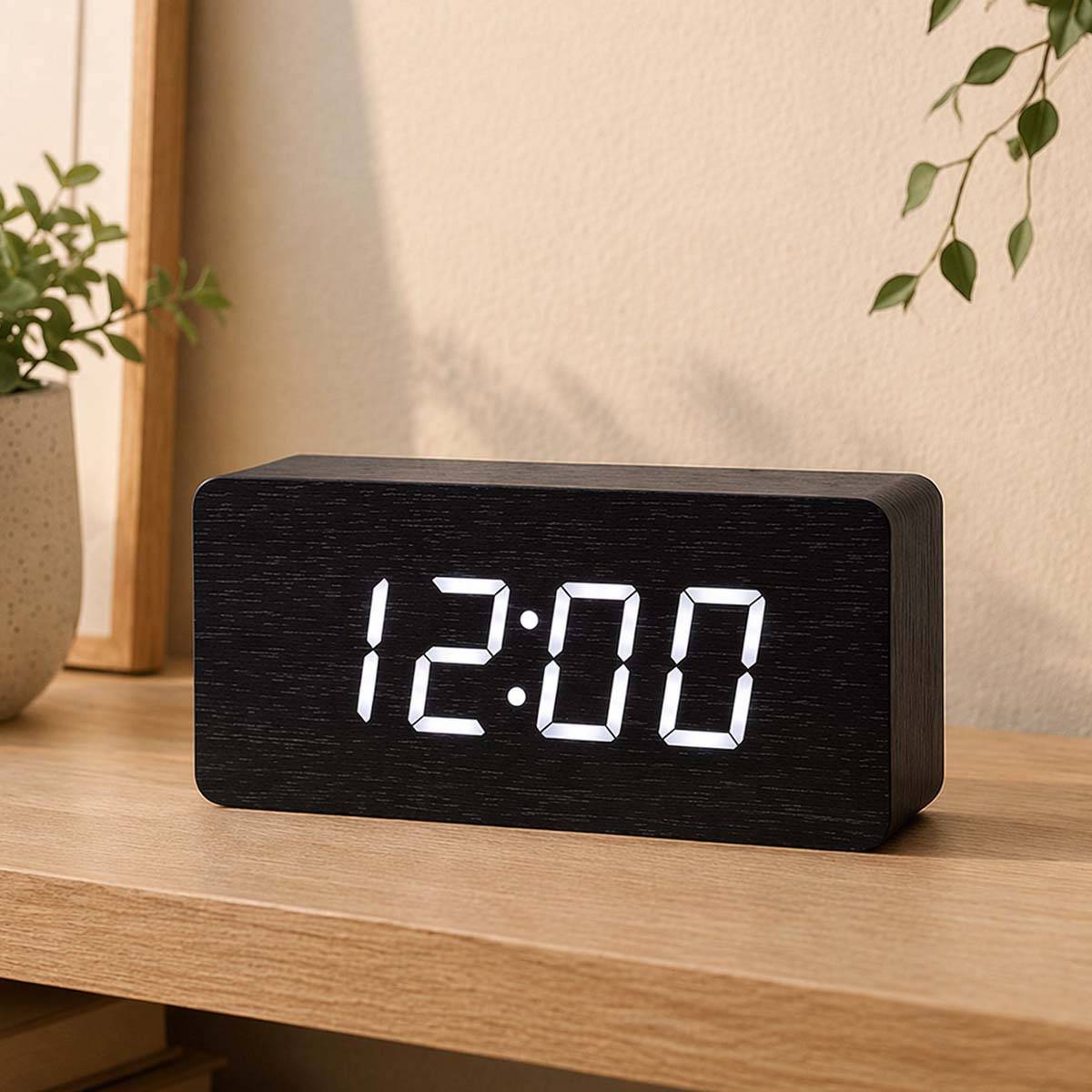 Horloge en Bois avec Affichage LED Numérique Clair-2