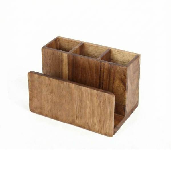 Range-Couverts avec Porte-serviettes Bambou Naturel 4 Compartiments pour Cuisine