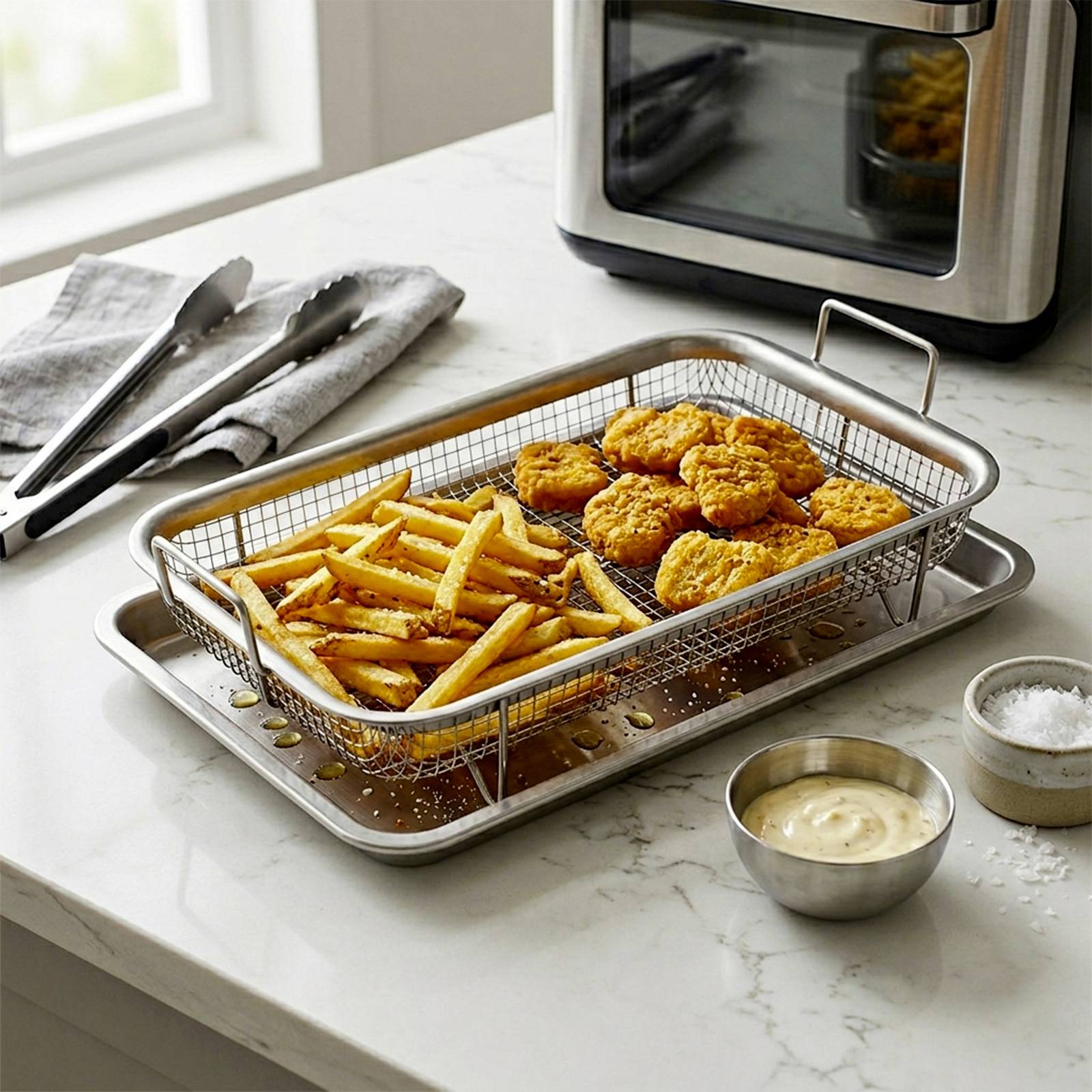 Panier à Friture en Acier Inoxydable avec Bac Égouttoir-3