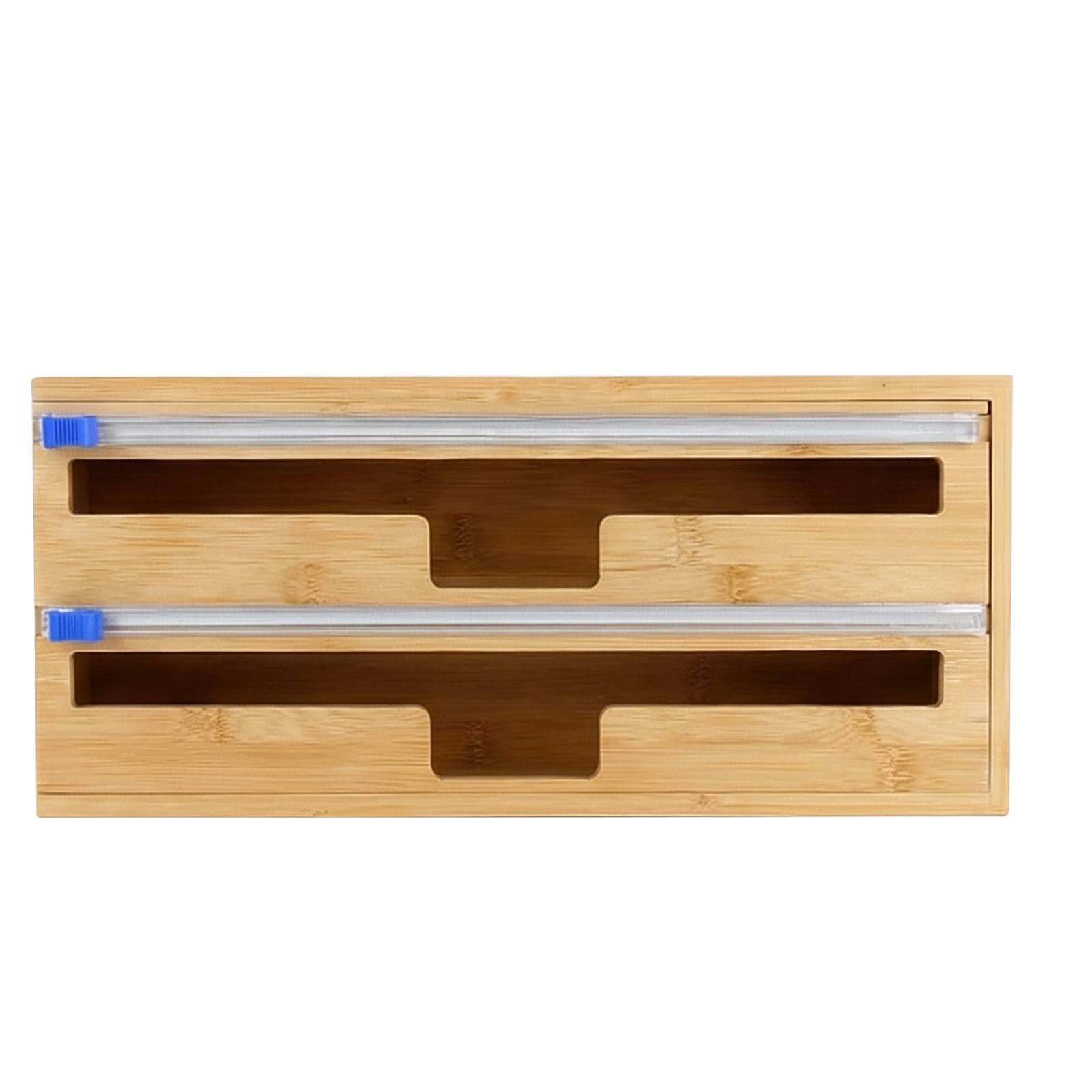 Distributeur Film Alimentaire et Papier Aluminium en Bambou Double Compartiment-1