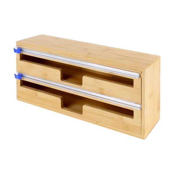 Distributeur Film Alimentaire et Papier Aluminium en Bambou Double Compartiment