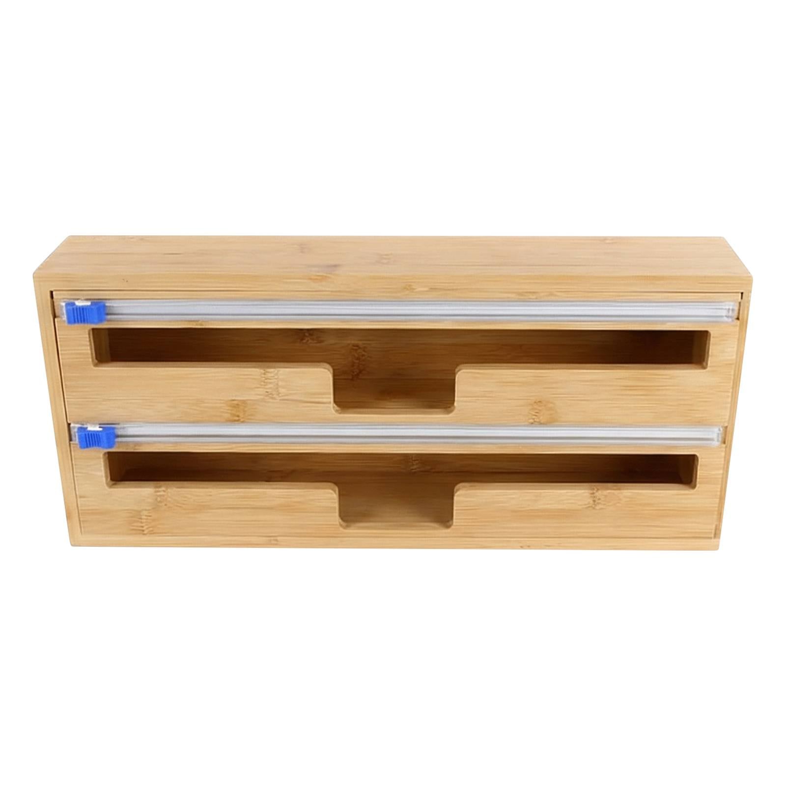 Distributeur Film Alimentaire et Papier Aluminium en Bambou Double Compartiment-3