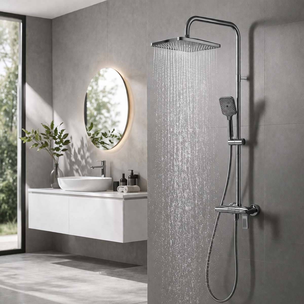 Colonne de Douche avec Mitigeur / Douche Pluie / Douchette Finition Chromé-2