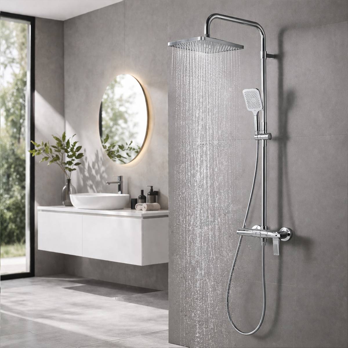 Colonne de Douche avec Mitigeur / Douche Pluie / Douchette Finition Chromé-2