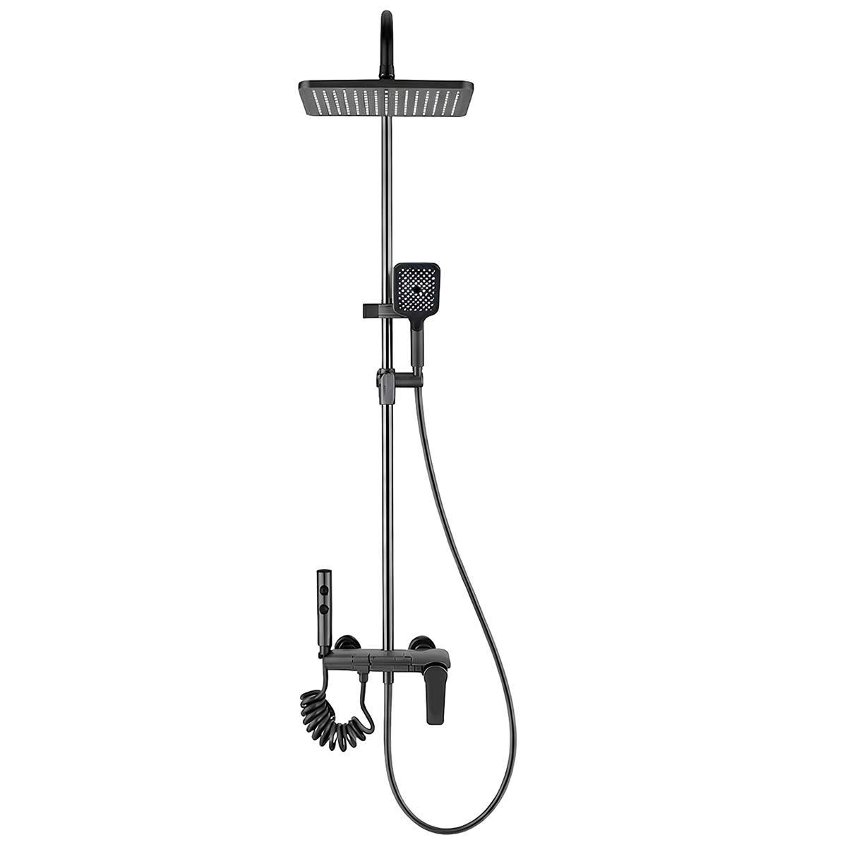 Colonne de Douche avec Spray WC et Douche Pluie Carrée Chromé Anti-corrosion-1
