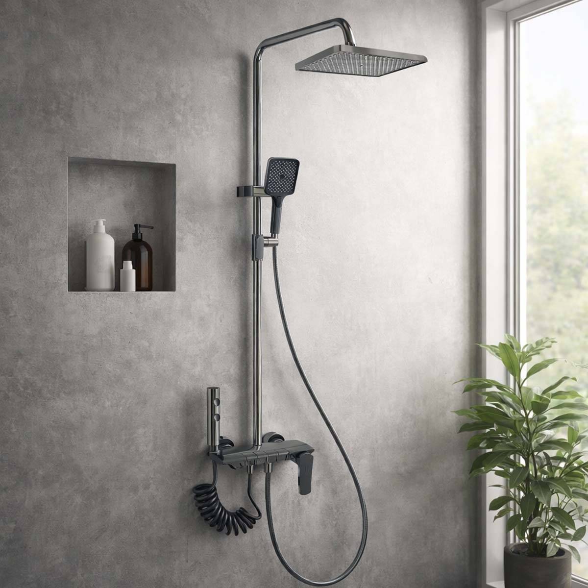 Colonne de Douche avec Spray WC et Douche Pluie Carrée Chromé Anti-corrosion-2