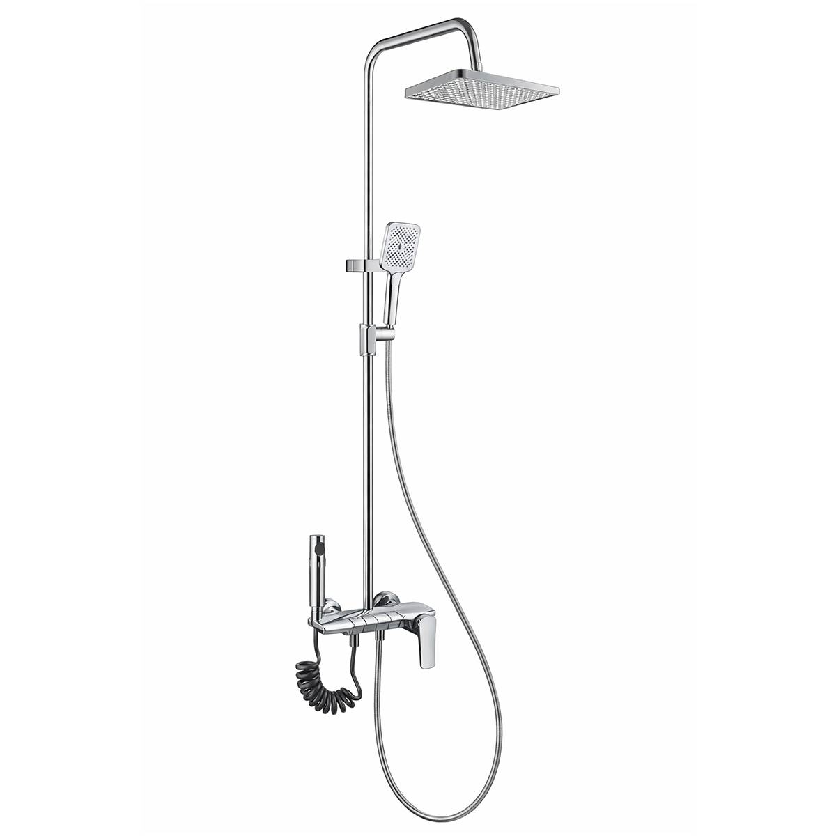 Colonne de Douche avec Spray WC et Douche Pluie Carrée Chromé Anti-corrosion-0